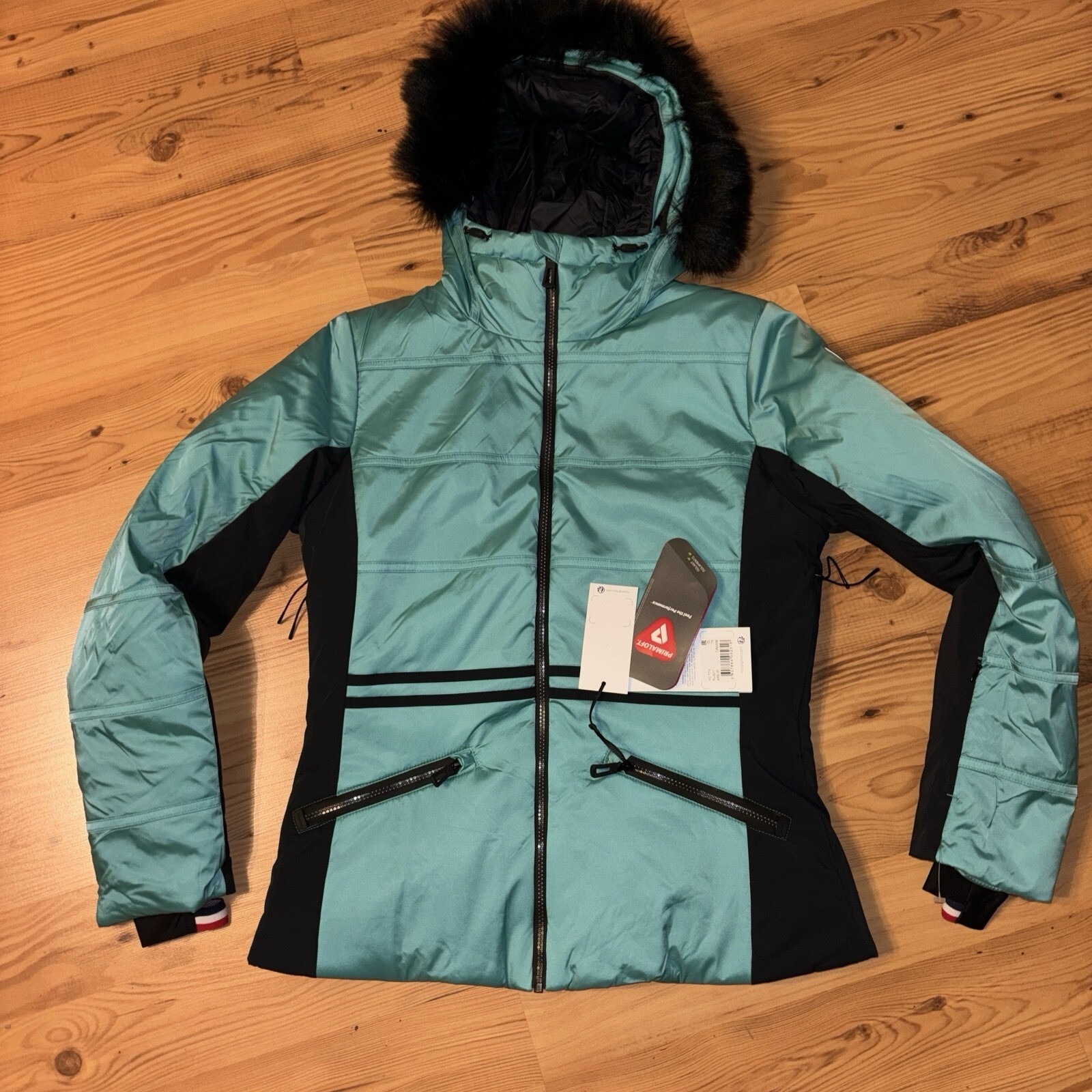 Nwt $550 Rossignol Roc Hooded Ski Jacket Coat 42 Fr / 40 Eu / L Turquoise Black